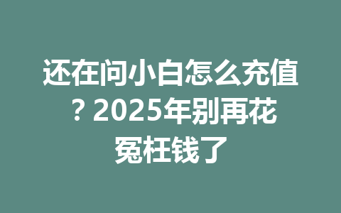 还在问小白怎么充值?2025年别再花冤枉钱了 一