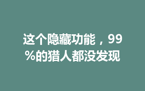 这个隐藏功能，99%的猎人都没发现 一