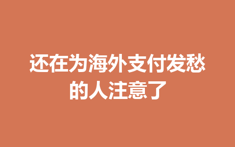 还在为海外支付发愁的人注意了 一
