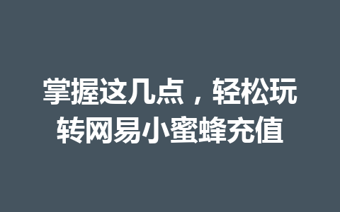 掌握这几点，轻松玩转网易小蜜蜂充值 一
