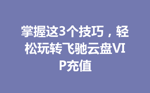 掌握这3个技巧,轻松玩转飞驰云盘VIP充值 一