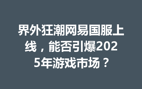 界外狂潮网易国服上线，能否引爆2025年游戏市场？ 一
