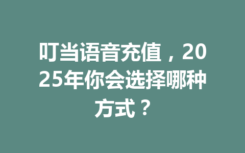 叮当语音充值,2025年你会选择哪种方式? 一