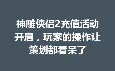 神雕侠侣2充值活动开启，玩家的操作让策划都看呆了 一