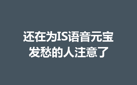 还在为IS语音元宝发愁的人注意了 一