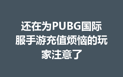 还在为PUBG国际服手游充值烦恼的玩家注意了 一