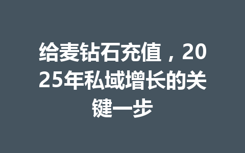给麦钻石充值，2025年私域增长的关键一步 一