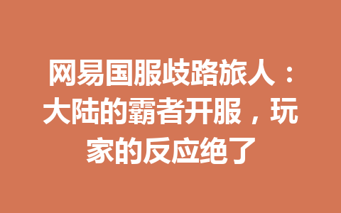 网易国服歧路旅人：大陆的霸者开服，玩家的反应绝了 一