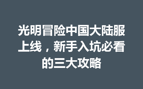 光明冒险中国大陆服上线，新手入坑必看的三大攻略 一