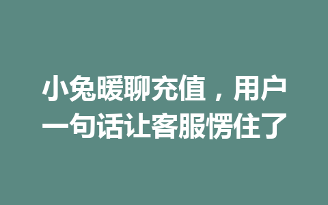 小兔暖聊充值，用户一句话让客服愣住了 一