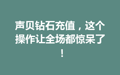 声贝钻石充值,这个操作让全场都惊呆了! 一