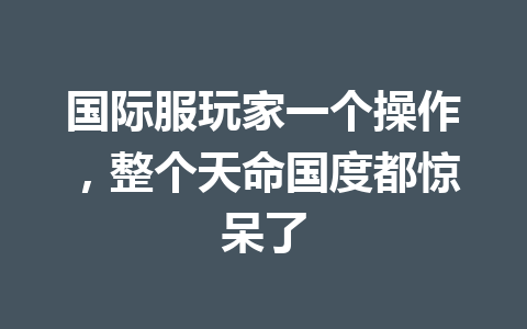 国际服玩家一个操作，整个天命国度都惊呆了 一