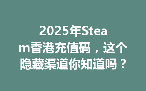 2025年Steam香港充值码,这个隐藏渠道你知道吗? 一