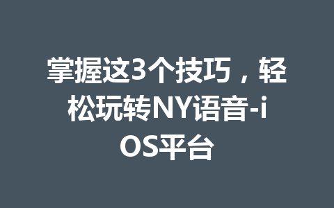 掌握这3个技巧,轻松玩转NY语音-iOS平台 一