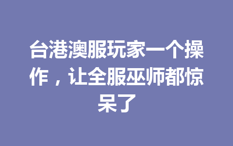台港澳服玩家一个操作，让全服巫师都惊呆了 一