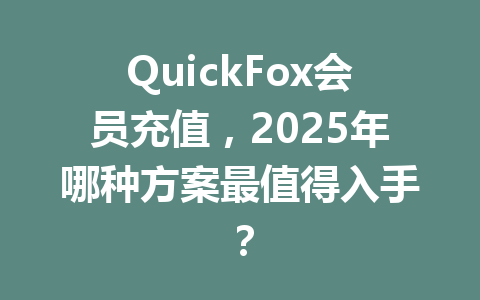 QuickFox会员充值,2025年哪种方案最值得入手? 一