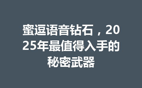 蜜逗语音钻石，2025年最值得入手的秘密武器 一