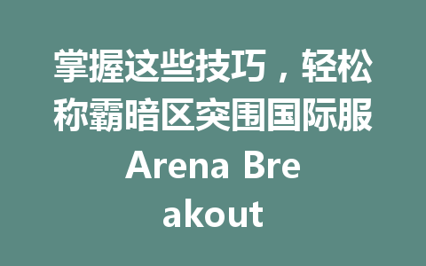 掌握这些技巧,轻松称霸暗区突围国际服Arena Breakout 一