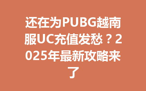 还在为PUBG越南服UC充值发愁?2025年最新攻略来了 一