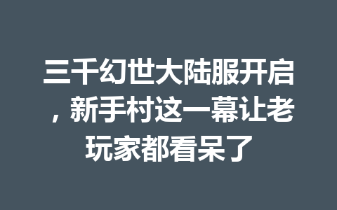 三千幻世大陆服开启，新手村这一幕让老玩家都看呆了 一