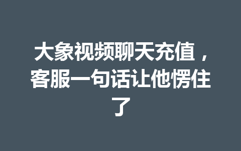 大象视频聊天充值,客服一句话让他愣住了 一