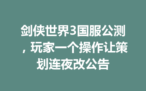 剑侠世界3国服公测，玩家一个操作让策划连夜改公告 一