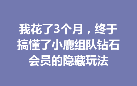 我花了3个月,终于搞懂了小鹿组队钻石会员的隐藏玩法 一