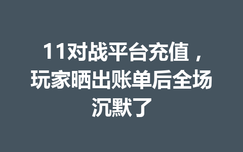 11对战平台充值,玩家晒出账单后全场沉默了 一
