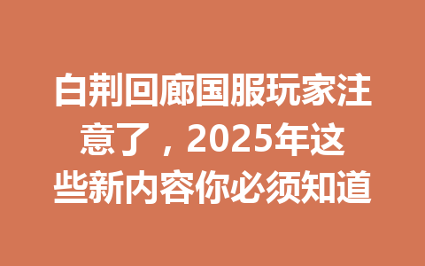 白荆回廊国服玩家注意了，2025年这些新内容你必须知道 一