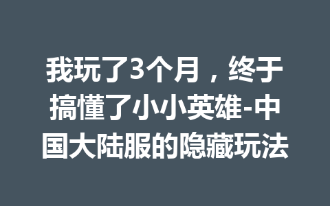 我玩了3个月，终于搞懂了小小英雄-中国大陆服的隐藏玩法 一