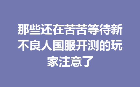 那些还在苦苦等待新不良人国服开测的玩家注意了 一