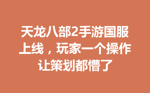 天龙八部2手游国服上线，玩家一个操作让策划都懵了 一