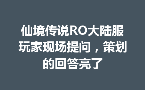 仙境传说RO大陆服玩家现场提问，策划的回答亮了 一