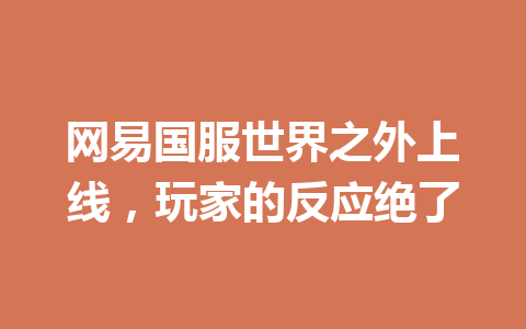 网易国服世界之外上线,玩家的反应绝了 一