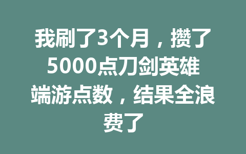 我刷了3个月，攒了5000点刀剑英雄端游点数，结果全浪费了 一