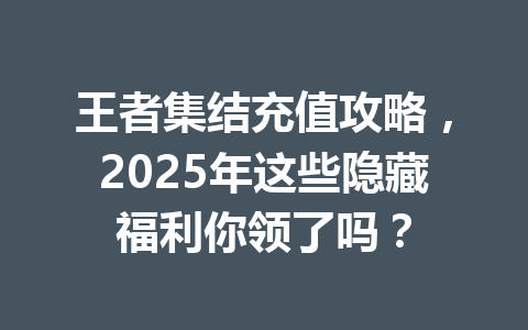王者集结充值攻略,2025年这些隐藏福利你领了吗? 一