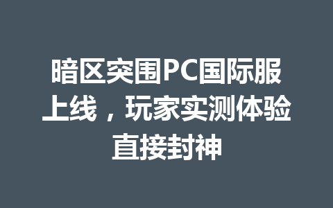 暗区突围PC国际服上线，玩家实测体验直接封神 一