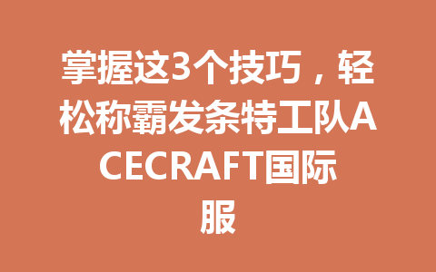 掌握这3个技巧,轻松称霸发条特工队ACECRAFT国际服 一