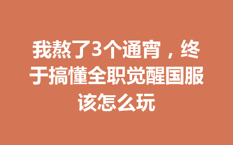 我熬了3个通宵,终于搞懂全职觉醒国服该怎么玩 一