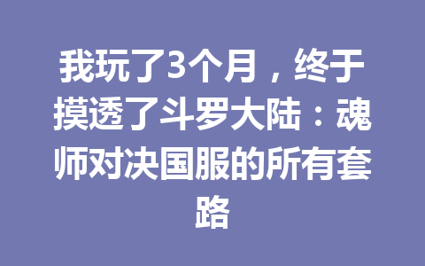 我玩了3个月，终于摸透了斗罗大陆：魂师对决国服的所有套路 一