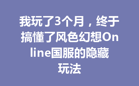 我玩了3个月，终于搞懂了风色幻想Online国服的隐藏玩法 一