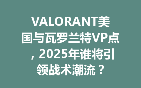 VALORANT美国与瓦罗兰特VP点,2025年谁将引领战术潮流? 一