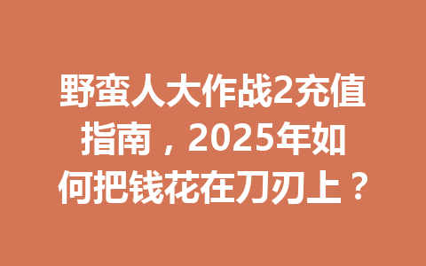 野蛮人大作战2充值指南，2025年如何把钱花在刀刃上？ 一