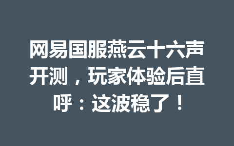 网易国服燕云十六声开测，玩家体验后直呼：这波稳了！ 一