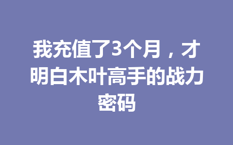 我充值了3个月,才明白木叶高手的战力密码 一