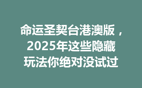 命运圣契台港澳版，2025年这些隐藏玩法你绝对没试过 一